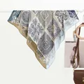 Baroque floral silk-feel square scarf in light blue and khaki on a hanger - 70x70cm / Vintage Floral Navy