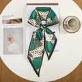 Smal zijden twilly sjaaltje met stippen en geometrisch patroon voor haar of handtassen - Groen Streep Polka Dot Patchwork (20)