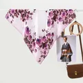 Elegant white silk square scarf featuring purple rose floral prints for women - Purple Pink Rose