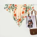 Elegant ivory silk square scarf featuring realistic orange rose print and light drape - Pink Green Rose