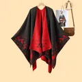 Poncho scialle reversibile bohémien con motivo sole luna e stelle in nero e rosso - Nero Rosso Ramo Stella Luna