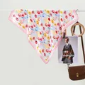 Pastoral silk scarf with colorful tulip prints and pink borders for elegant styling - 70x70cm / Multicolor Tulip Pink