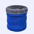 Detail of blue knitted neck warmer showing thick grey faux fur lining and soft texture - Sky Blue