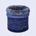 Detailed view of the double-layer knitted winter neck warmer with thick grey fleece lining - Gradient Denim Blue