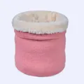 Detailed view of pink knitted neck warmer with thick white faux fur thermal lining - Pink