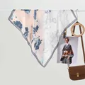 Pastel floral silk-like square scarf for women featuring a two-tone color block design - 70x70cm / Floral Gray