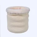 Tour de cou en tricot beige avec doublure pelucheuse épaisse et bords nervurés - Blanc Cassé
