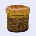 Detail view of the thick fleece lining and striped knit texture of the winter neck warmer - Gradient Yellow Brown
