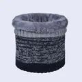 Close-up of thick knit neck warmer with deep blue exterior and soft grey fleece lining - Gradient Black Grey