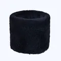 Close-up of the dense black plush texture and soft lining of this winter neck warmer - Black