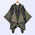 Detailed view of the vintage multi-color jacquard knit shawl with floral and geometric patterns - Green