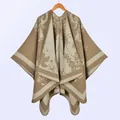 Vintage butterfly jacquard knit shawl cape in neutral brown and cream floral patterns - Khaki Butterfly