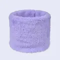 Detail view of the soft purple plush neck warmer with fluffy fleece texture for winter - Purple