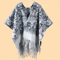 Winter double-sided thickened paisley print shawl poncho with tassels for women - One Size / Paisley White