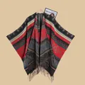 Ethnic bohemian jacquard poncho with tassels and geometric patterns for autumn winter - 135*160cm