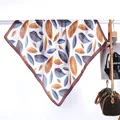 Elegant 70cm satin square scarf with blue and orange leaf print on white background - 70x70 / Navy Blue Fallen Leaf