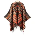 Damen Kapuzen-Poncho-Cape mit geometrischen Mustern und dekorativen Fransen-Details - Kapuzen-Quasten-Geometrischer Stil / Orange Kaffee