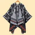 Vintage paisley jacquard thick warm poncho with bohemian floral patterns for women - 135*155CM / Black & White