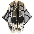 Poncho en tricot géométrique épais avec franges et châle fendu pour les voyages - Gris (Style Pullover)