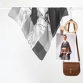 Elegant satin square scarf with black and white botanical sketch and stripe patterns - 70x70cm / Striped Color Block Black