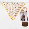 White silk scarf with orange nautical sea shell prints and vibrant border accents - Conch Starfish