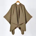 Close-up of khaki cashmere-style shawl showing fine knit texture and stitched edges - Triangle Stitch / Dark Khaki