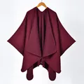 Detailed texture of burgundy cashmere-like knit shawl with irregular draped hemline - Triangle Stitch / Burgundy