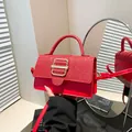Elegant fashion red glitter square handbag with gold buckle detail for 2025 trend - Red