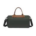 Green nylon travel fitness bag with brown leather handles and adjustable shoulder strap - Green