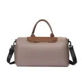Light brown nylon travel bag with dark leather trim and adjustable shoulder strap - Khaki