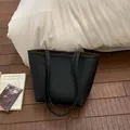 Classic black litchi pattern tote bag with long double straps for commute - Black Without Charm