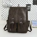 Dunkelbrauner Retro-PU-Lederrucksack mit Multi-Taschen-Design im britischen College-Stil - Braun Ohne Anhänger