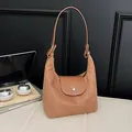 Vintage brown suede dumpling bag with leather flap and silver metal snap button - Brown