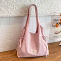 Borsa tote in tessuto rosa chiaro con fiocco e grande capacità per il pendolarismo - Rosa