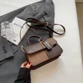 Retro contrast small square bag in dark brown faux leather and tan suede with shoulder strap - Coffee Large / Large