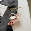 Mini bicolor shoulder bag in beige and pink faux leather with golden chain strap - S / Off White