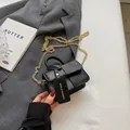 Minimalist black and grey patchwork small square bag with chain strap and top handle - S / Black
