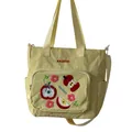 Sac fourre-tout jaune en toile avec broderie pomme et bandoulière réglable - Jaune