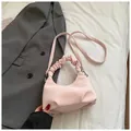 Pink dumpling cloud bag with pleated handle and slim crossbody strap in soft PU leather - Without Pendant / Pink