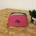 Colorful multi-layer nylon toiletry bag with 5-color patchwork and side handle design - Pink