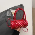 French vintage red polka dot barrel bag in glossy patent leather with top handle - No Pendant / Red