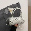 French vintage cylinder handbag with classic black and white polka dots and long strap - No Pendant / Off White