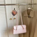 Minimalist light pink large capacity shoulder bag with double straps and flap closure - Pink