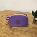 Multicolor vibrant dopamine nylon makeup bag with embroidered logo and side handle - Purple