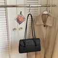Minimalist black PU leather underarm bag with double slim straps and sleek flap design - Black