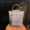 New Chinese style jacquard handbag with bamboo handle and green tassel pendant - Colorful