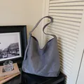 Minimalist grey large capacity tote bag in soft faux suede for versatile daily use - Gray