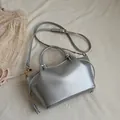 Chic silver minimalist tote bag with adjustable shoulder strap for women - Silver