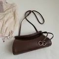 Dark brown lychee pattern leather shoulder bag with gold hardware and wave design - Brown