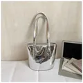 Chic silver metallic tote bag with wrinkled texture and adjustable straps for women - Silver No Pendant